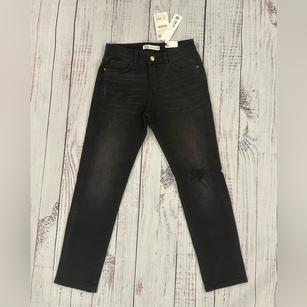NEW Zara Womens Size 2 Black Relaxed Distressed Low Rise Ankle Length Skinny NWT
